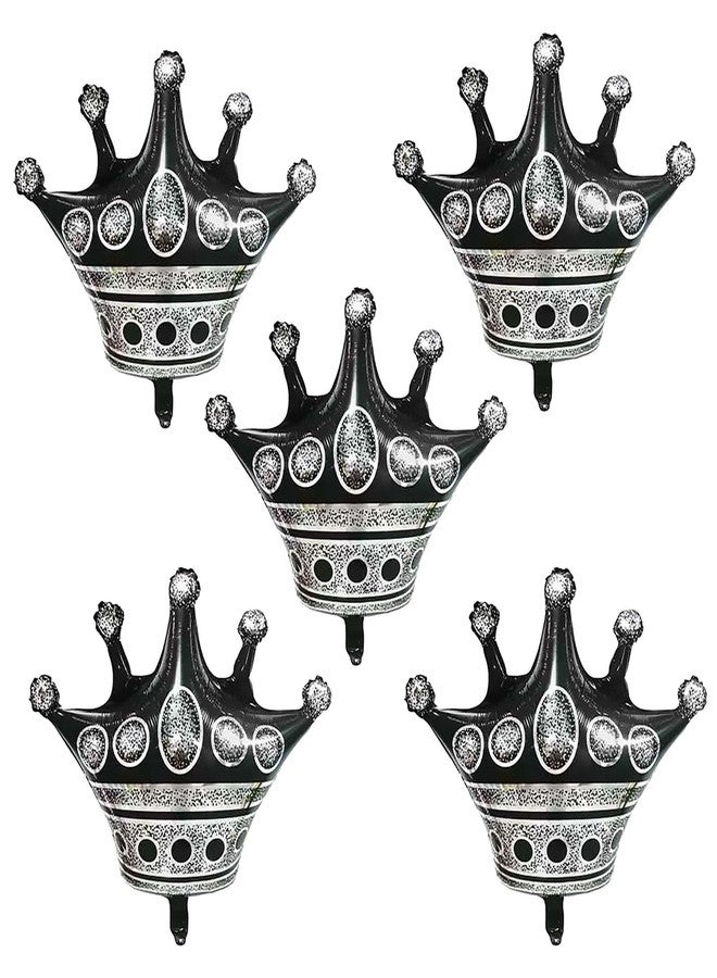 OHLIGEI 5PCS Black Crown Balloons Large Crown Foil Balloons Black Mylar Crown Decoration for King and Queen Party Royalty Birthday Wedding Baby Shower New Year Party Decorations - Image 1